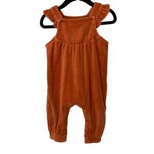 Angel Dear Burnt Orange Velour Velvet Ruffle Overall Pants Jumpsuit